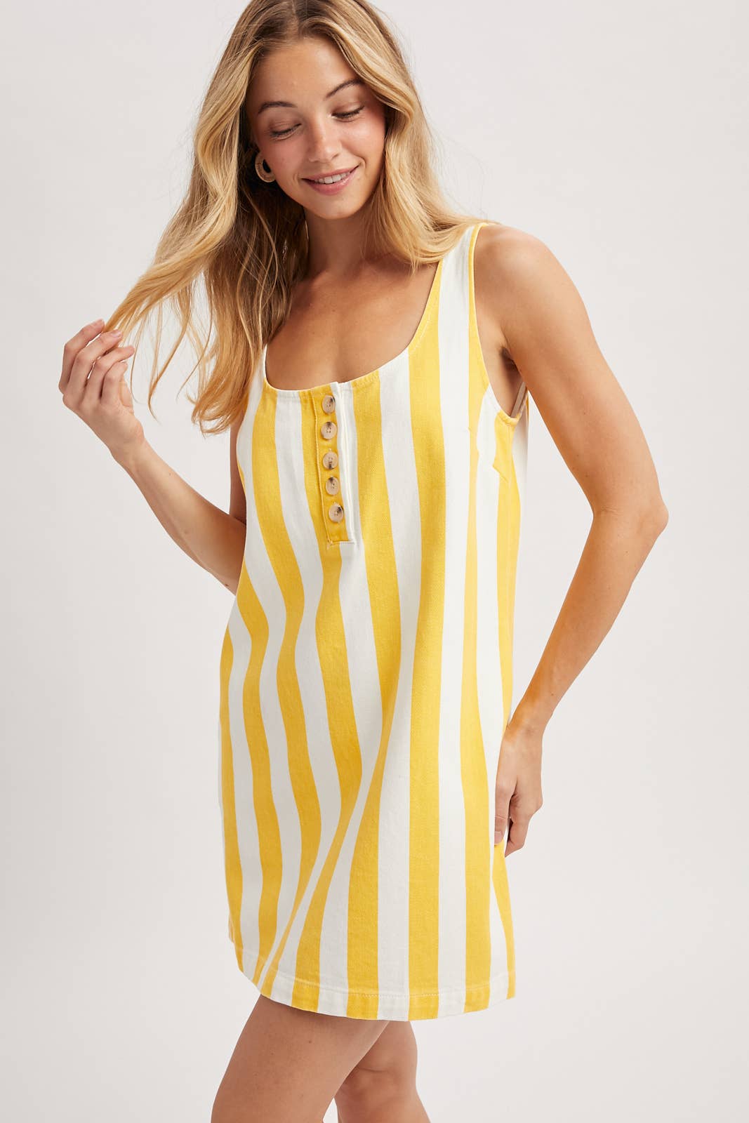 Cotton Striped Mini Tank Dress / WL25-12039: Green/White