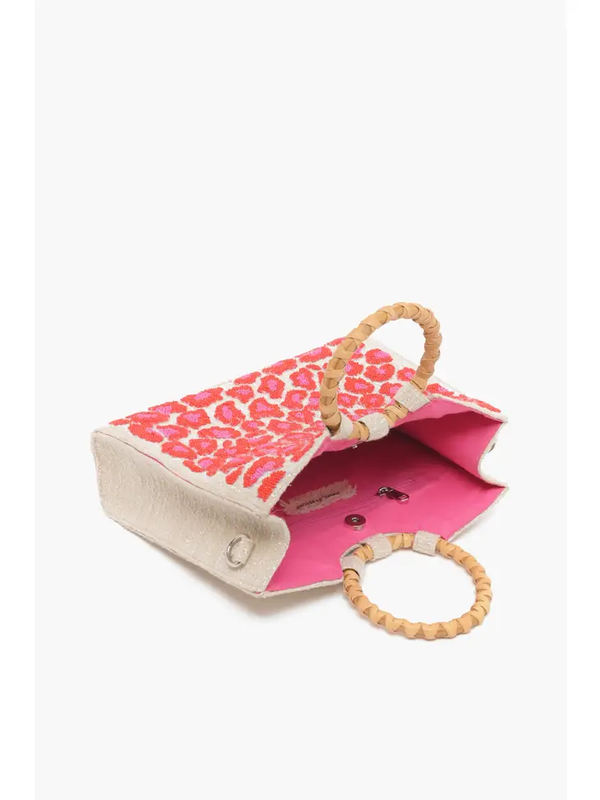 Pink Leopard Handheld Tote with Crossbody Straps